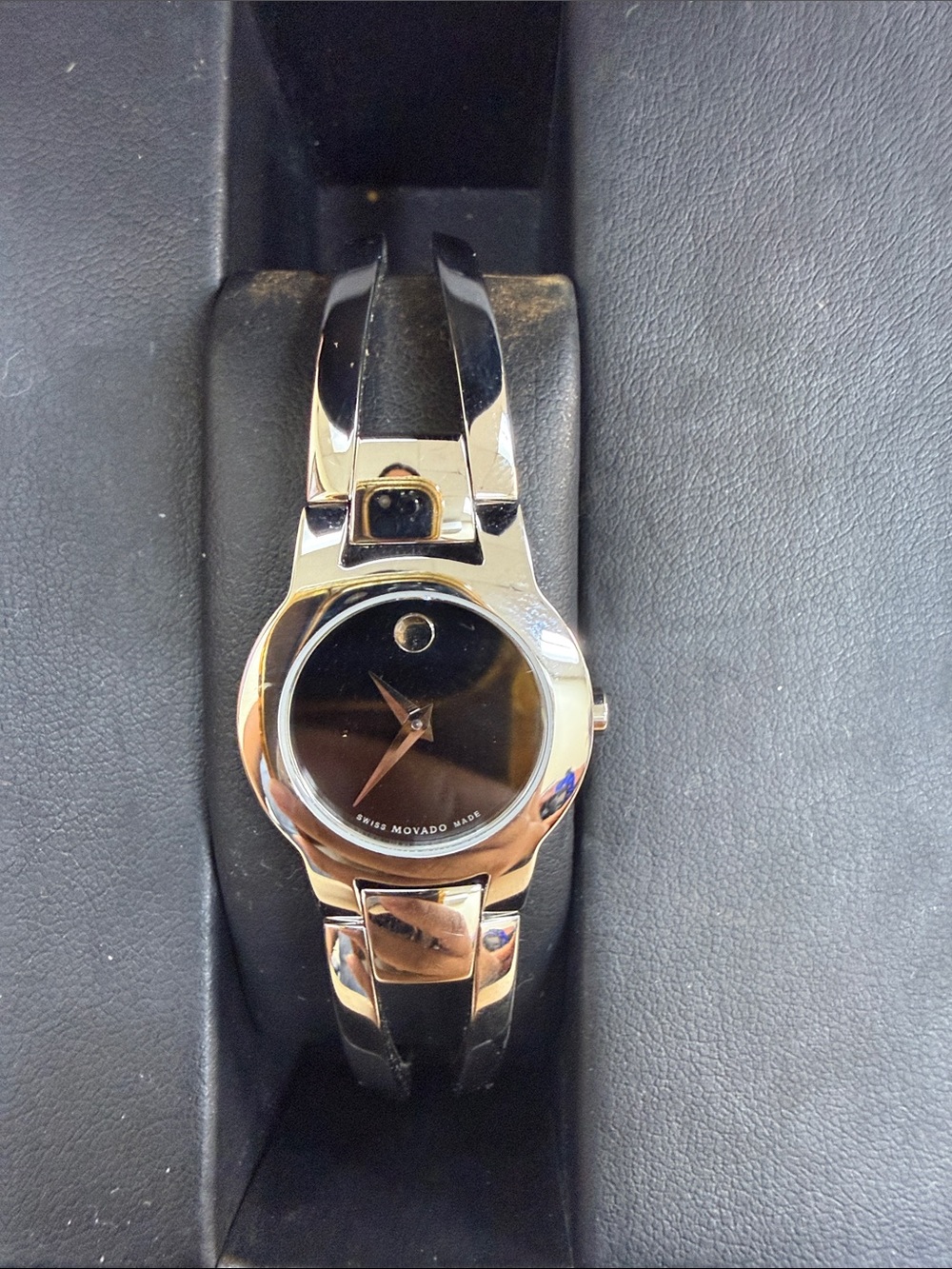 Movado Silver Tone Watch with Black Dial NEW